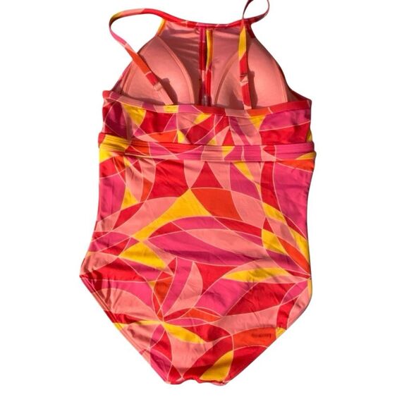 Lands End Pink Geometric Patterned One Piece Swimsuit Bathing Suit Women’s 10 - Picture 6 of 7